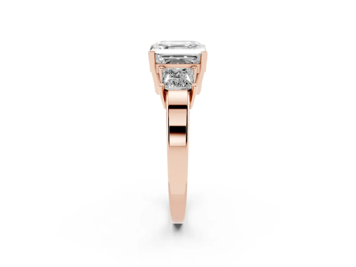Three-Stone Asscher Cut Cut Solitaire Ring with Prong Setting Rose gold
