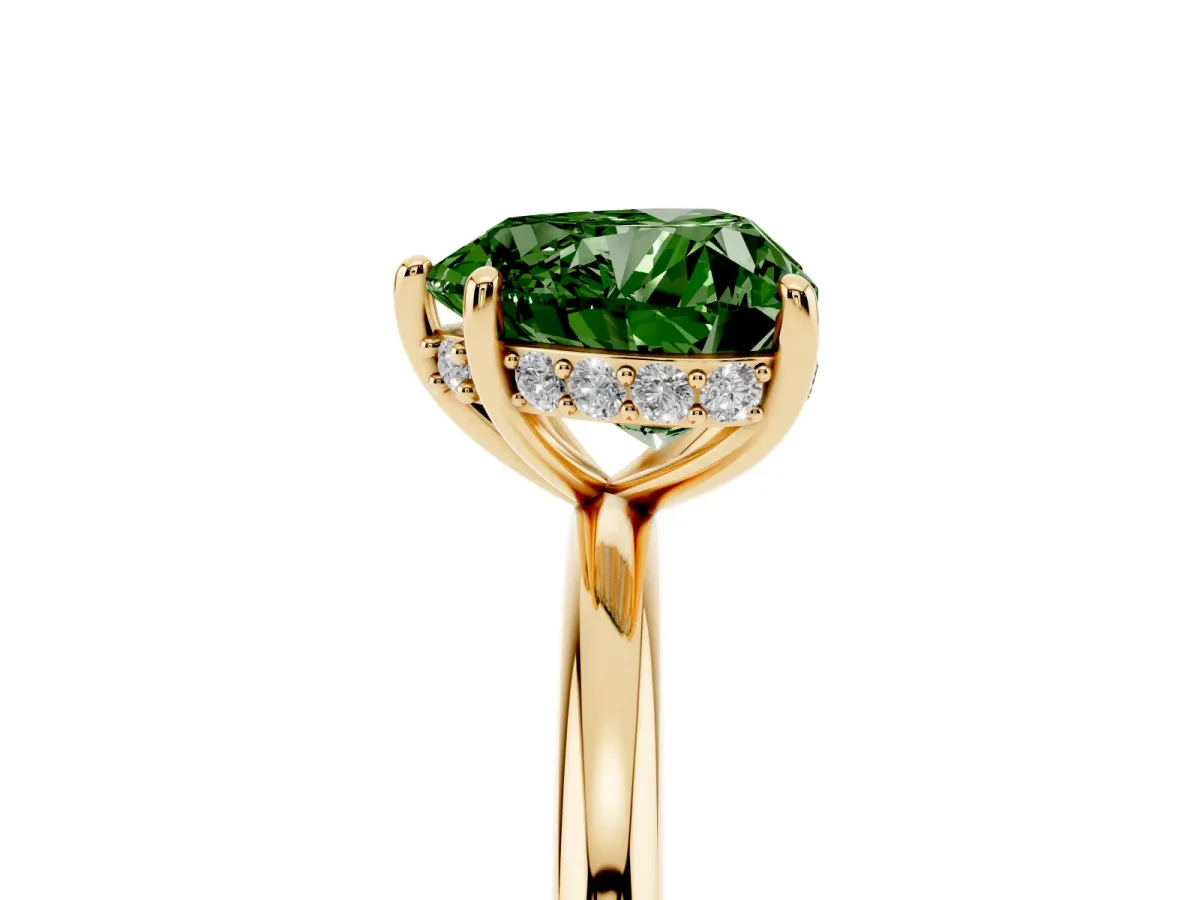 Fancy Green Heart Cut Solitaire Diamond Ring with a Classic Band and Four-Prong Setting Yellow gold