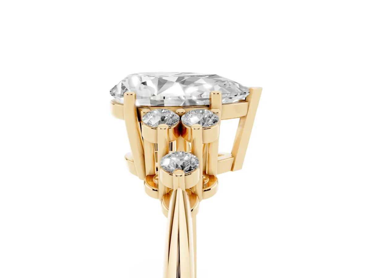 Pear Cut Cut Diamond Cluster Ring with Solitaire Band and Four-Prong Setting Yellow gold