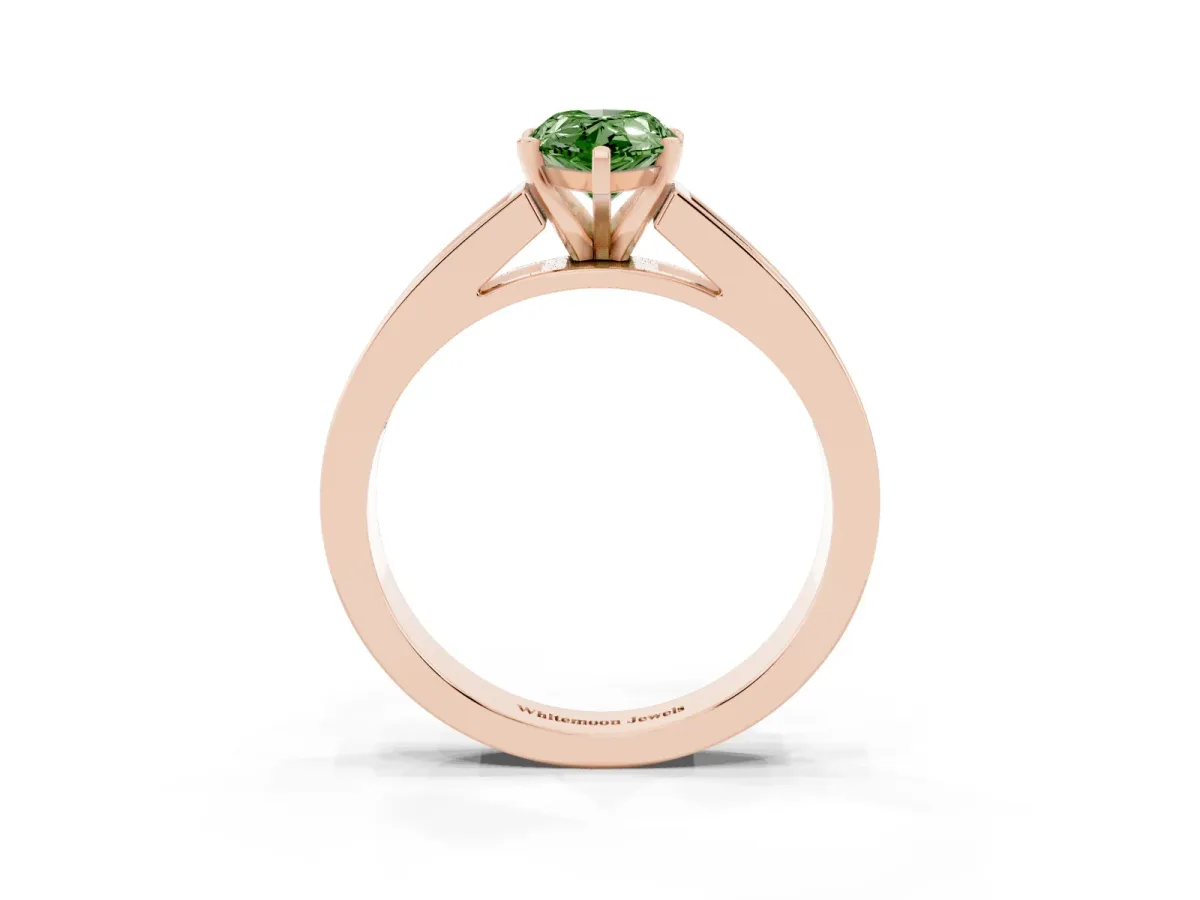 Fancy Green Pear Cut Solitaire Diamond Ring with Channel-Set Band and Four-Prong Setting Rose gold