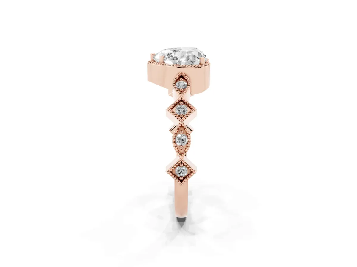 Heart Cut Milgrain Marquise Diamond Twist Band Ring Rose gold