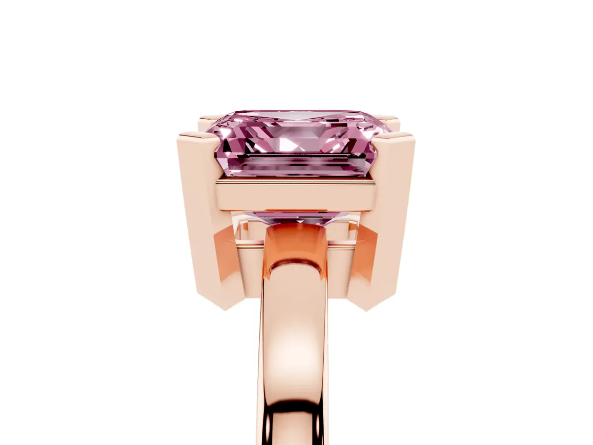Fancy Pink Asscher Cut Cut Solitaire Ring with Four-Prong Setting and Classic Band Rose gold