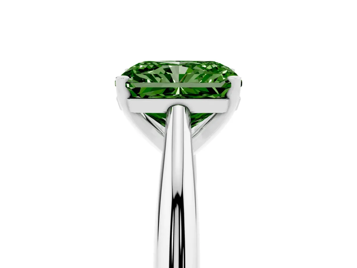 Fancy Green Radiant Cut Diamond Solitaire Engagement Ring with Cathedral Setting and Four-Prong Mount Silver