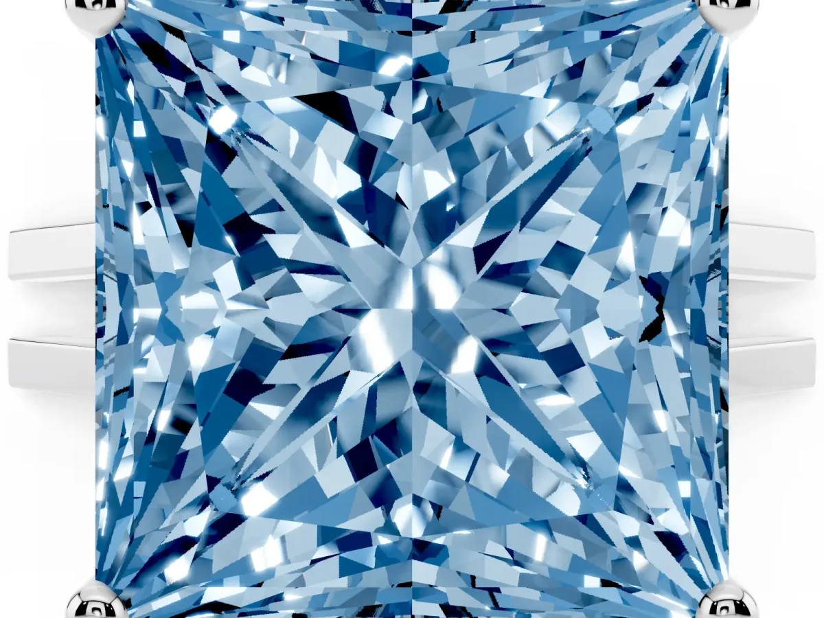 Fancy Blue Princess Cut Cut Diamond Solitaire Engagement Ring with Tapered Plain Band and Four-Prong Setting White gold