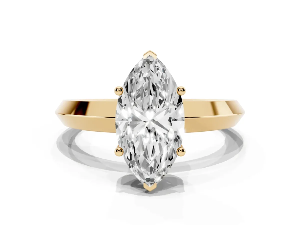 Marquise Cut Cut Solitaire Engagement Ring with Flat Band and Four-Prong Setting Yellow gold