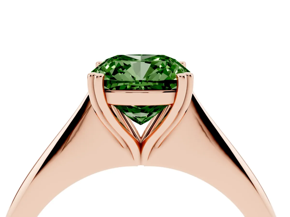 Fancy Green Cushion Cut Solitaire Diamond Ring with Six-Prong Setting and Classic Band Rose gold