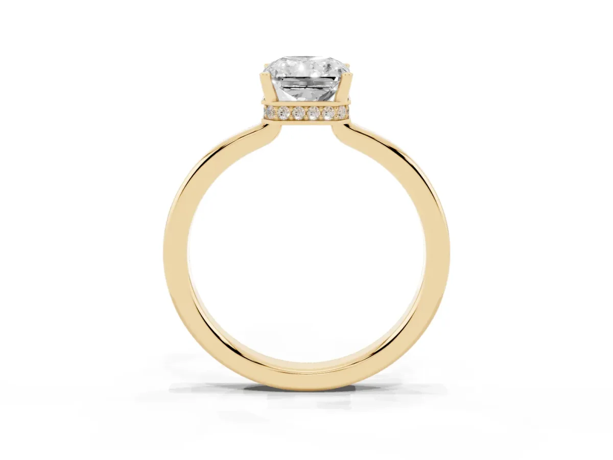 Radiant Cut Cut Solitaire Engagement Ring with Four-Prong Setting on a Classic Band Yellow gold