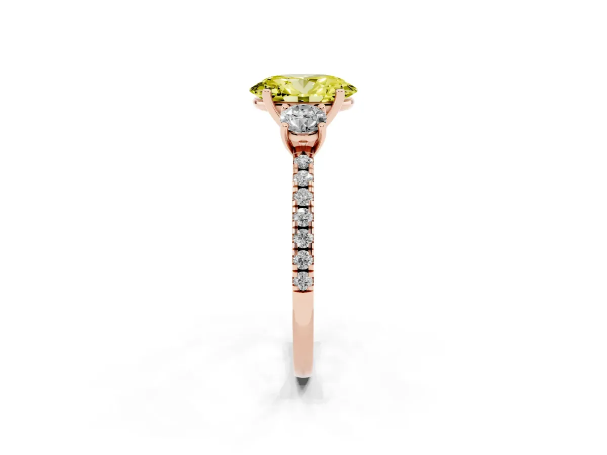 Fancy Yellow Three-Stone Oval Cut Cut Diamond Pavé Band with Prong Setting Rose gold