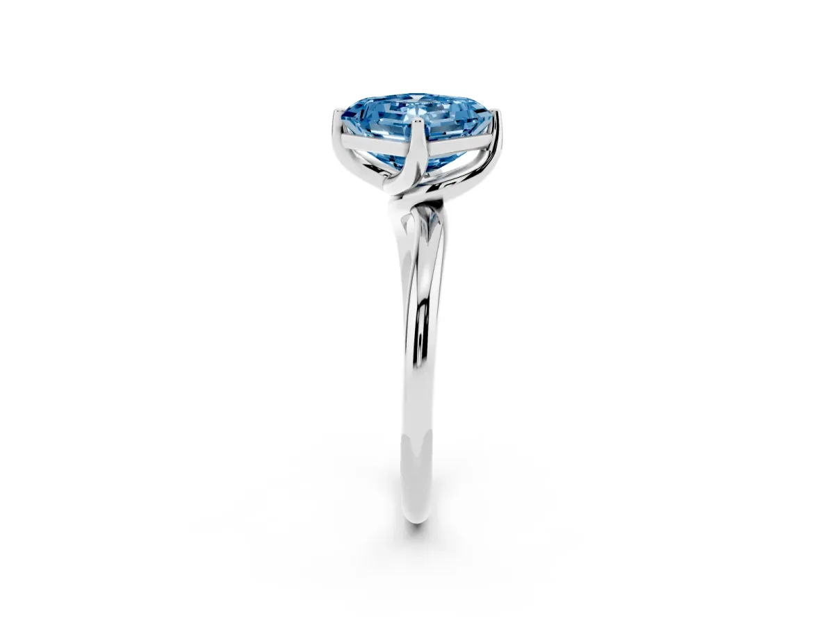 Fancy Blue Asscher Cut Diamond Solitaire Engagement Ring with Four-Prong Setting and Classic Band White gold