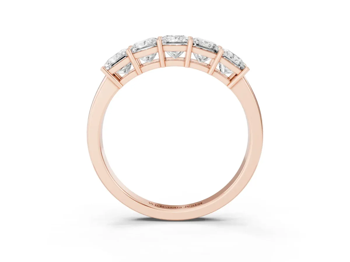 Princess Cut Five-Stone Diamond Band with Prong Setting Rose gold