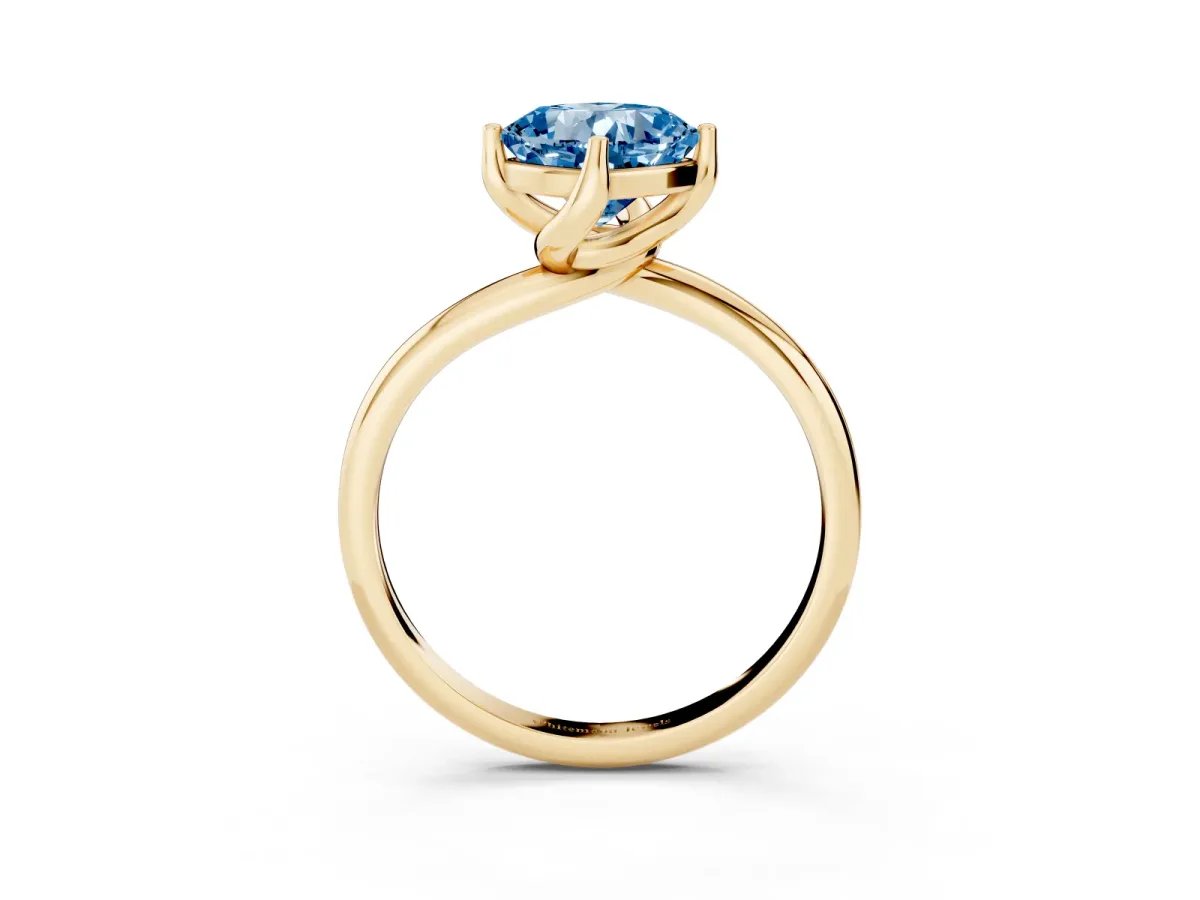 Fancy Blue Cushion Cut Diamond Solitaire Engagement Ring with Four-Prong Setting and Classic Band Yellow gold