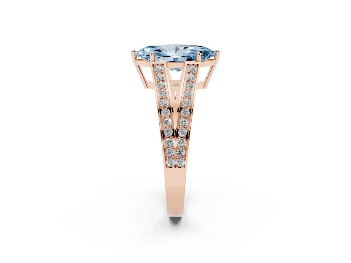 Fancy Blue Marquise Cut Diamond Split Shank Ring with Pavé Band and Four-Prong Setting Rose gold