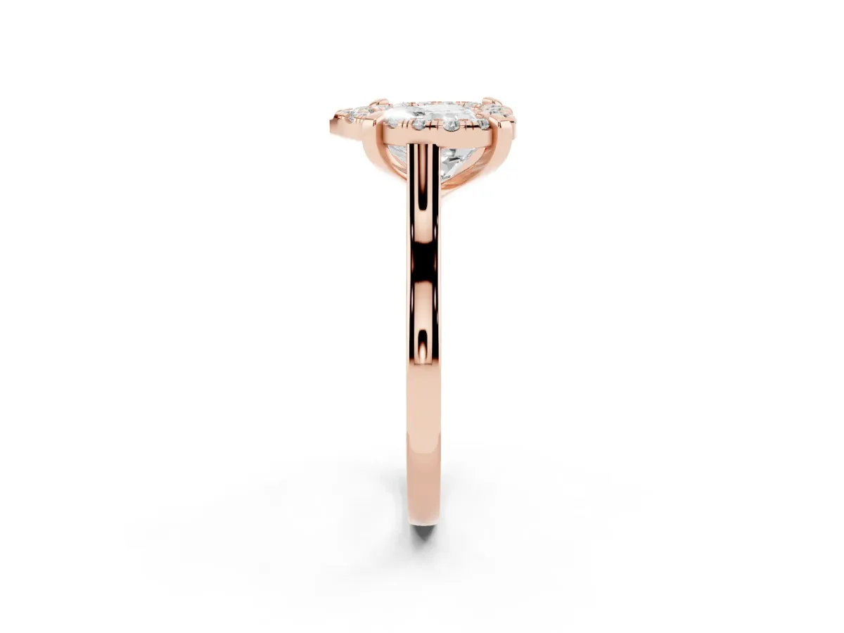 Heart Cut Diamond Cluster Halo Solitaire with Four-Prong Setting Rose gold