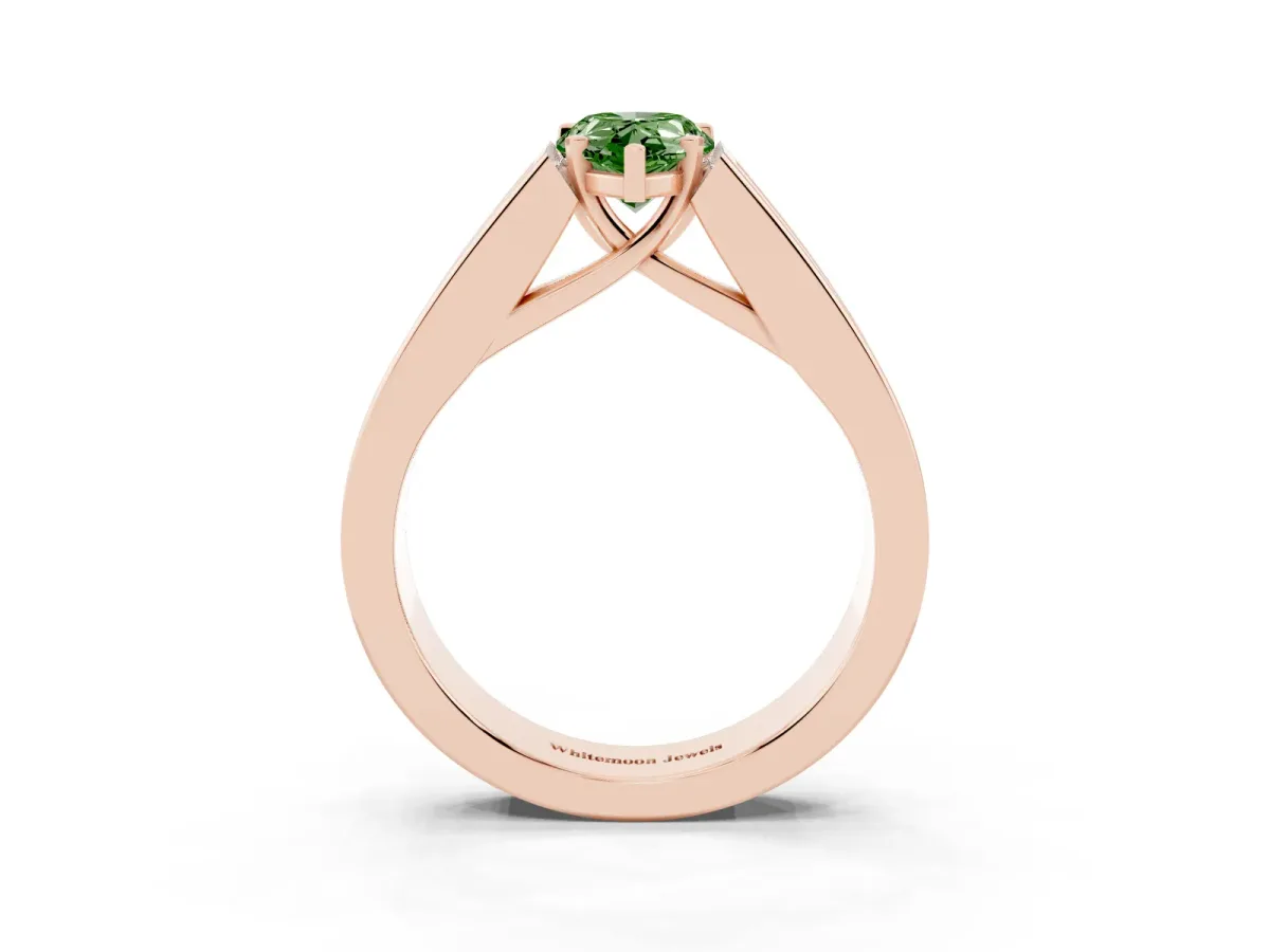 Fancy Green Pear Cut Cut Channel Set Solitaire Ring with Four-Prong Setting Rose gold