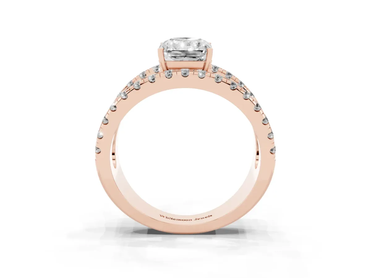 Radiant Cut Solitaire Split Shank Pave Diamond Ring Rose gold