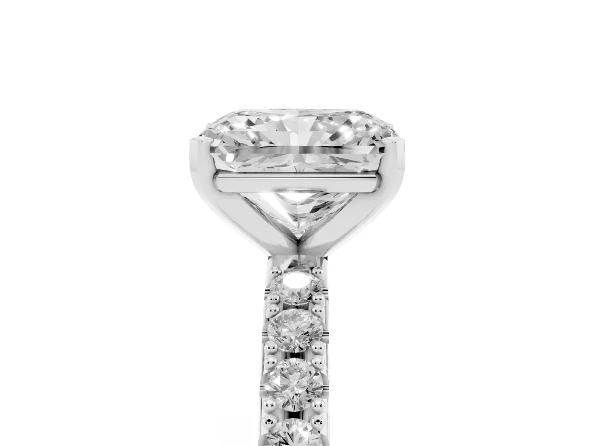 Radiant Cut Diamond Solitaire Pavé Band with Four-Prong Setting Silver