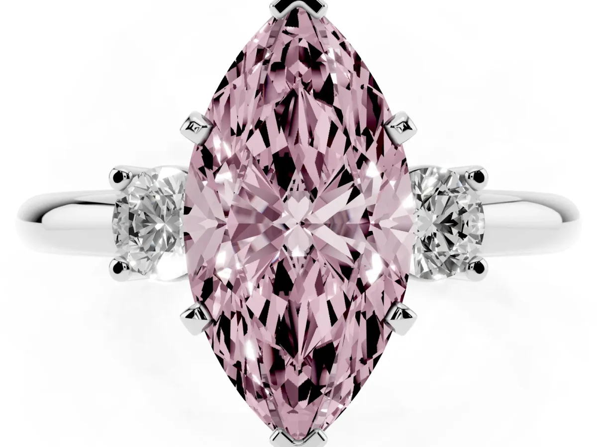 Fancy Pink Three-Stone Marquise Cut Cut Diamond Solitaire with Prong Setting and Classic Band Silver