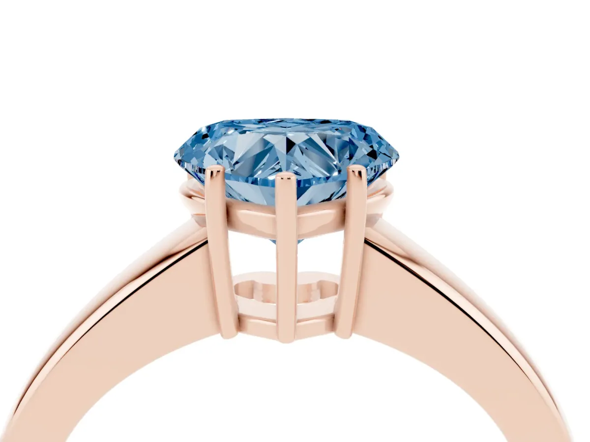 Fancy Blue Heart Cut Solitaire Diamond Ring with Tapered Band and Four-Prong Setting Rose gold
