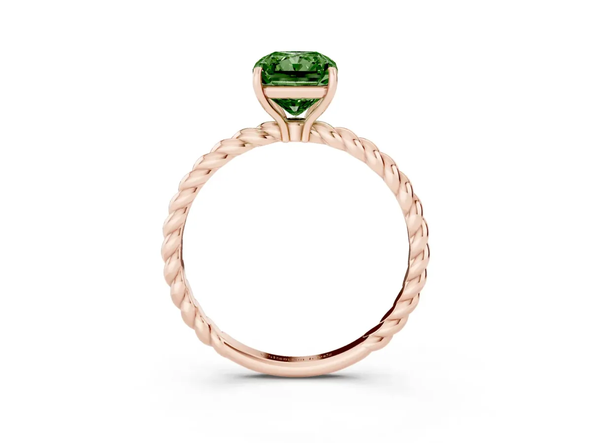 Fancy Green Radiant Cut Solitaire Twist Band Ring with Four-Prong Setting Rose gold