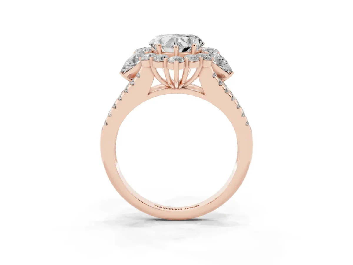 Heart Cut Halo Split Shank Diamond Engagement Ring with Prong Setting Rose gold