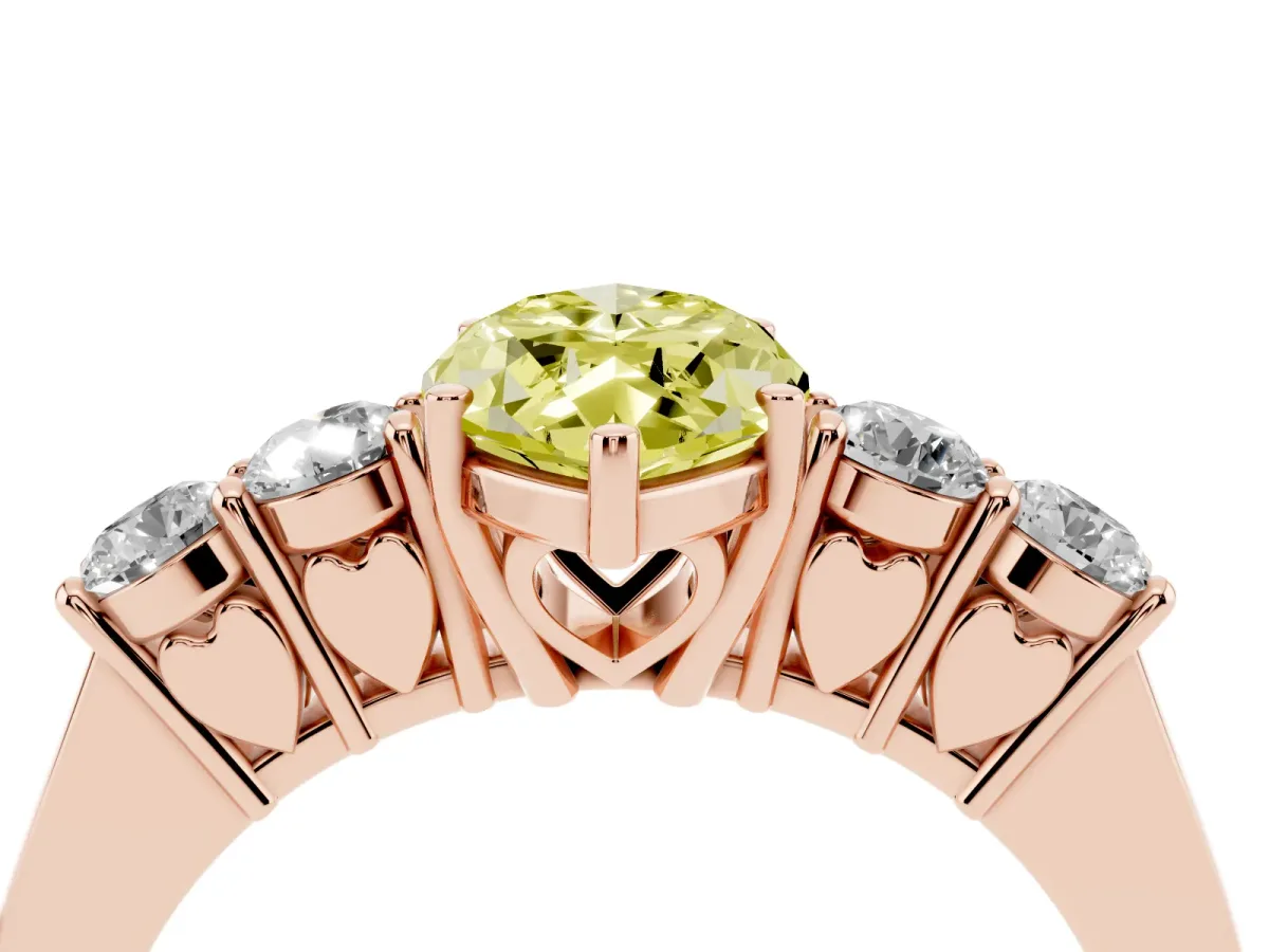Fancy Yellow Marquise Cut Cut Diamond Five-Stone Prong Set White Gold Ring Rose gold