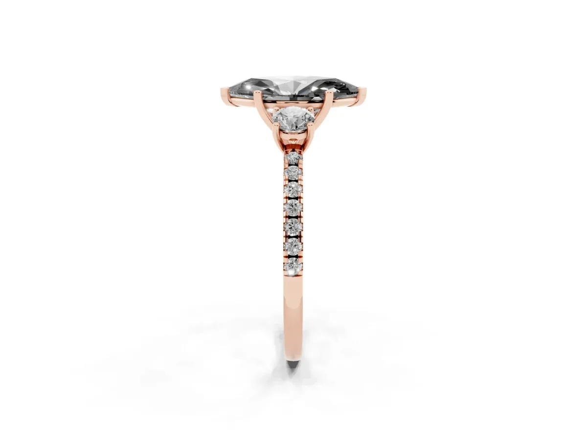 Fancy Black Three-Stone Marquise Cut Cut Diamond Pavé Band with Prong Setting Rose gold