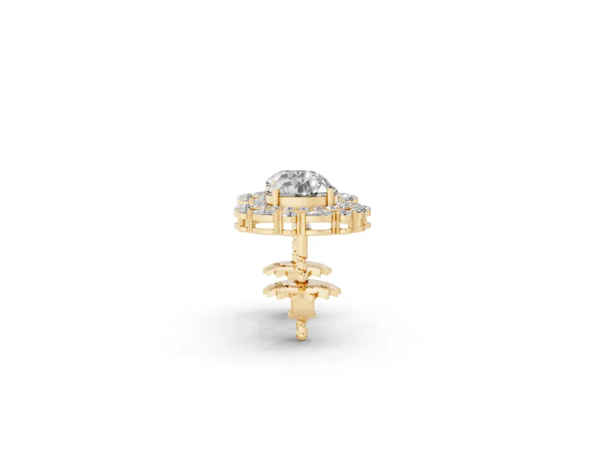 Round Diamond Double Halo Stud Earrings with Prong Setting Yellow gold