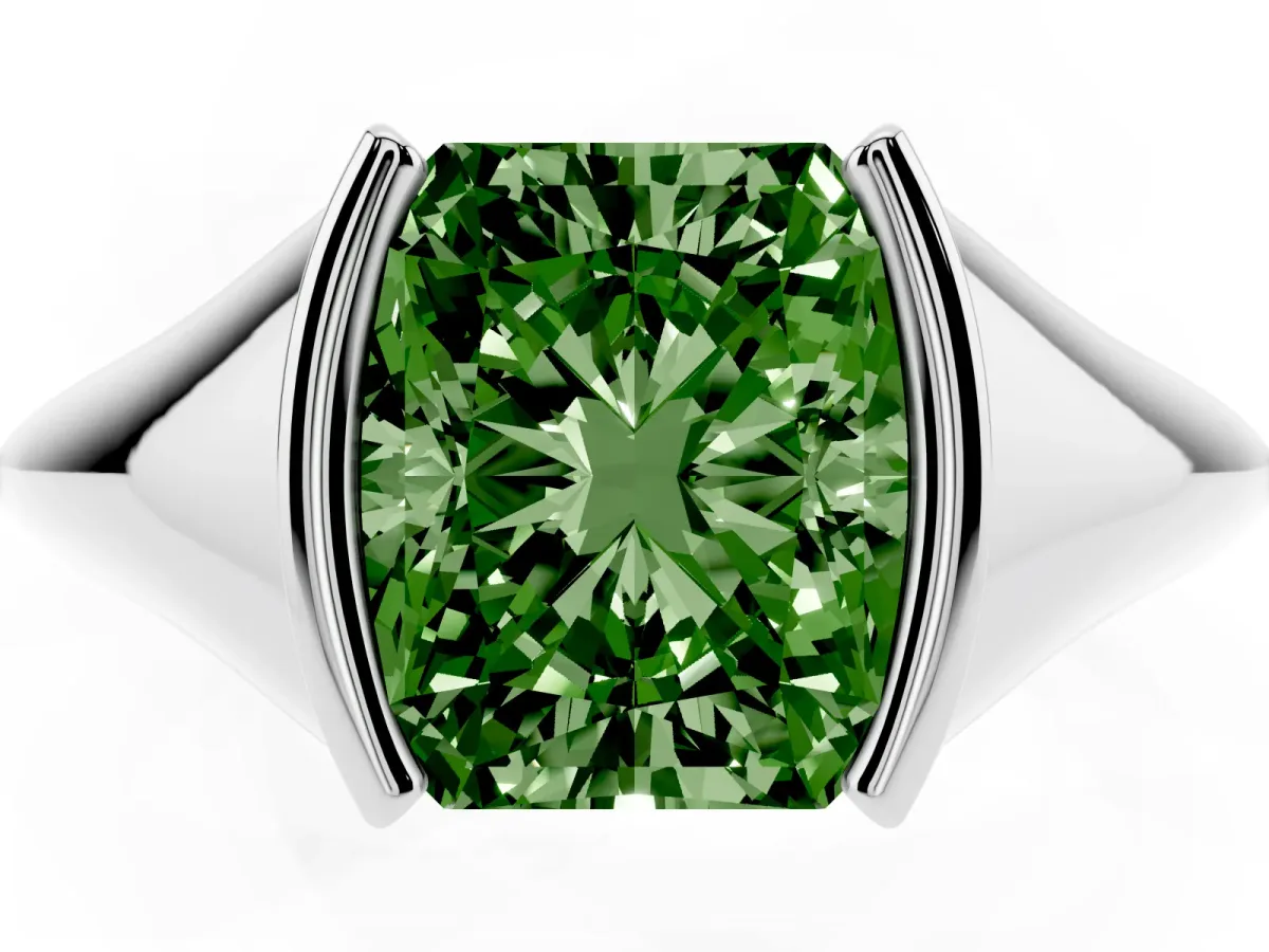 Fancy Green Radiant Cut Solitaire Tension Set Diamond Ring Silver