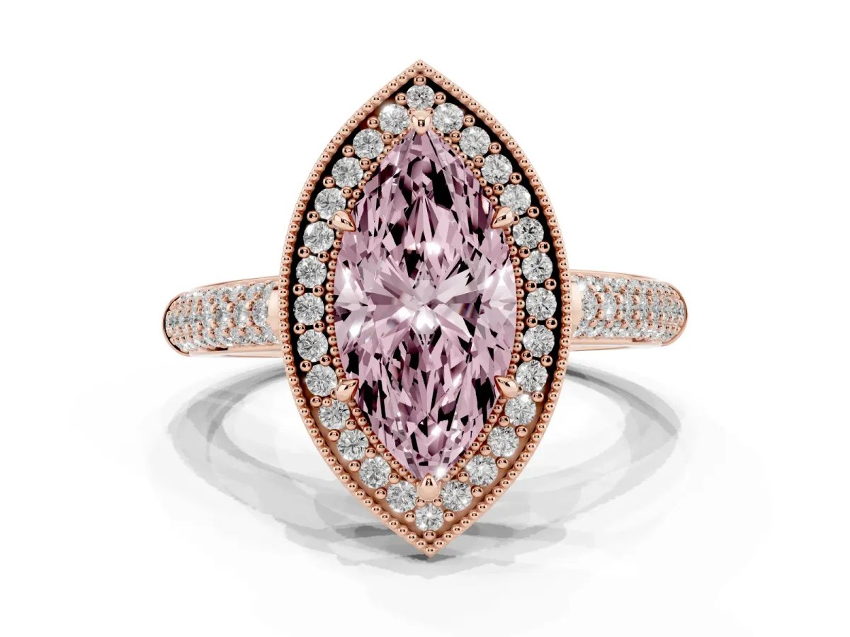 Fancy Pink Marquise Cut Cut Halo Diamond Pave Band with Four-Prong Setting Rose gold