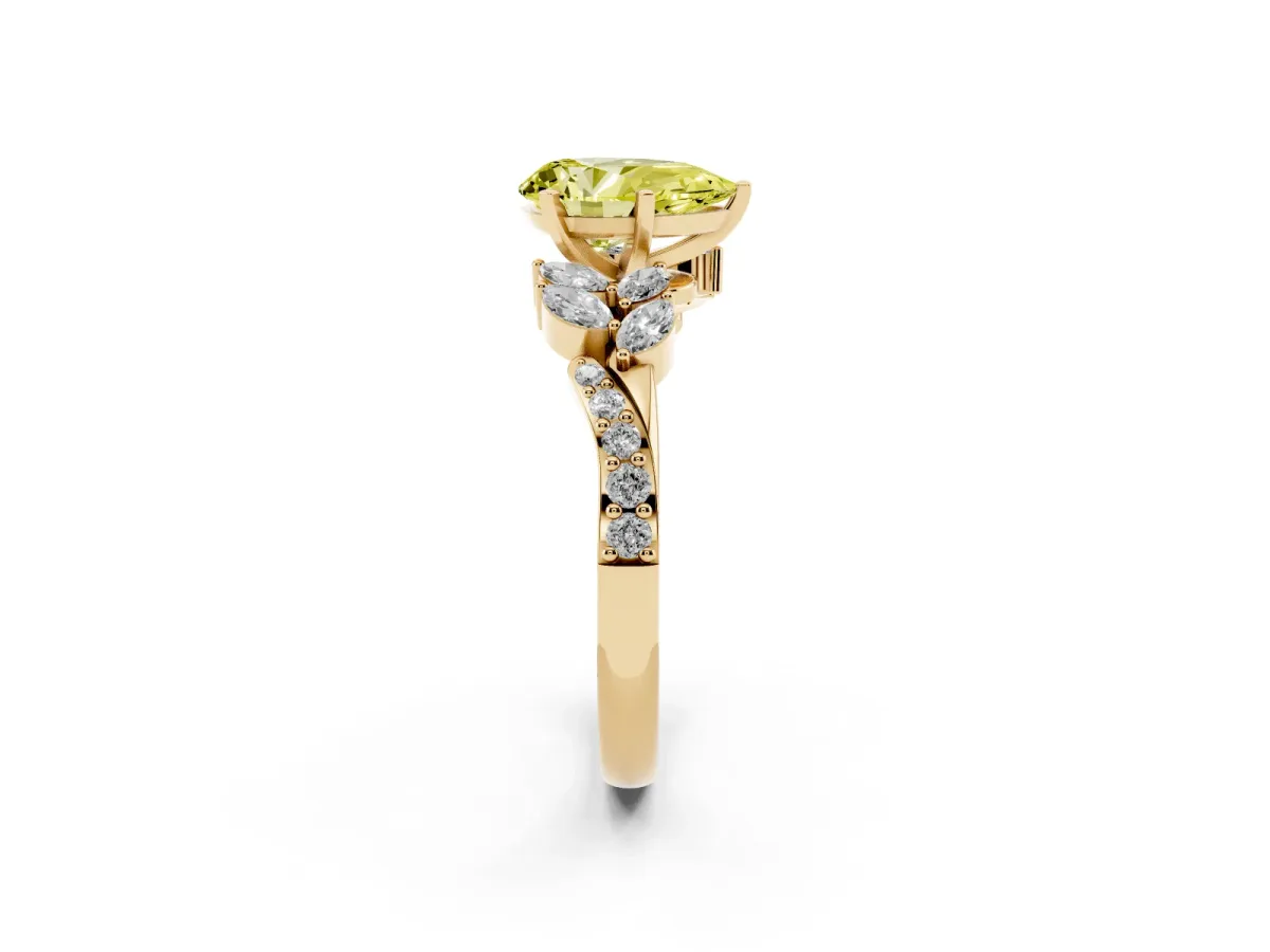Fancy Yellow Pear Cut Solitaire Marquise Twist Band with Six-Prong Setting Yellow gold