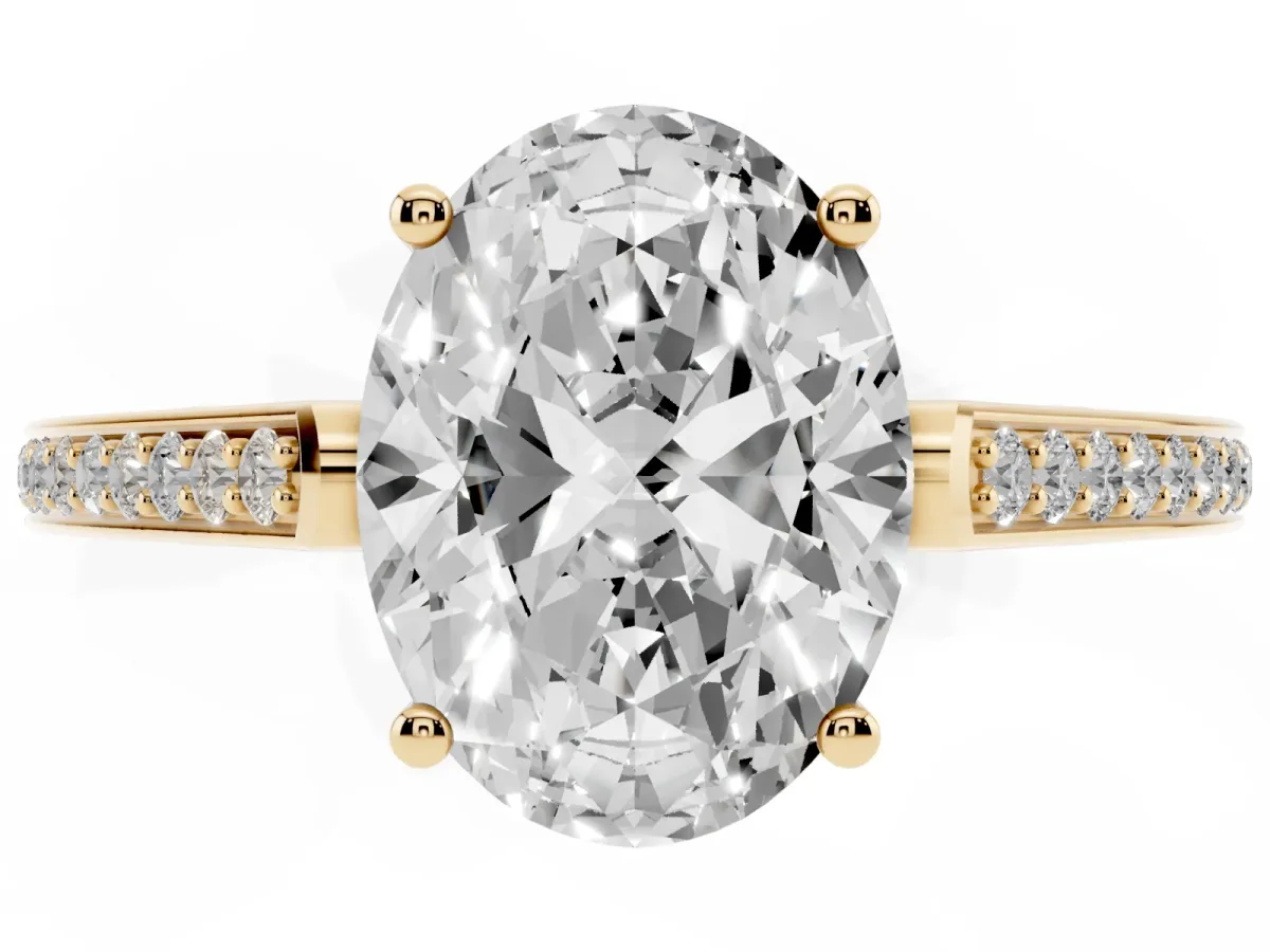 Oval Cut Cut Cathedral Pave Diamond Engagement Ring with Six-Prong Setting Yellow gold