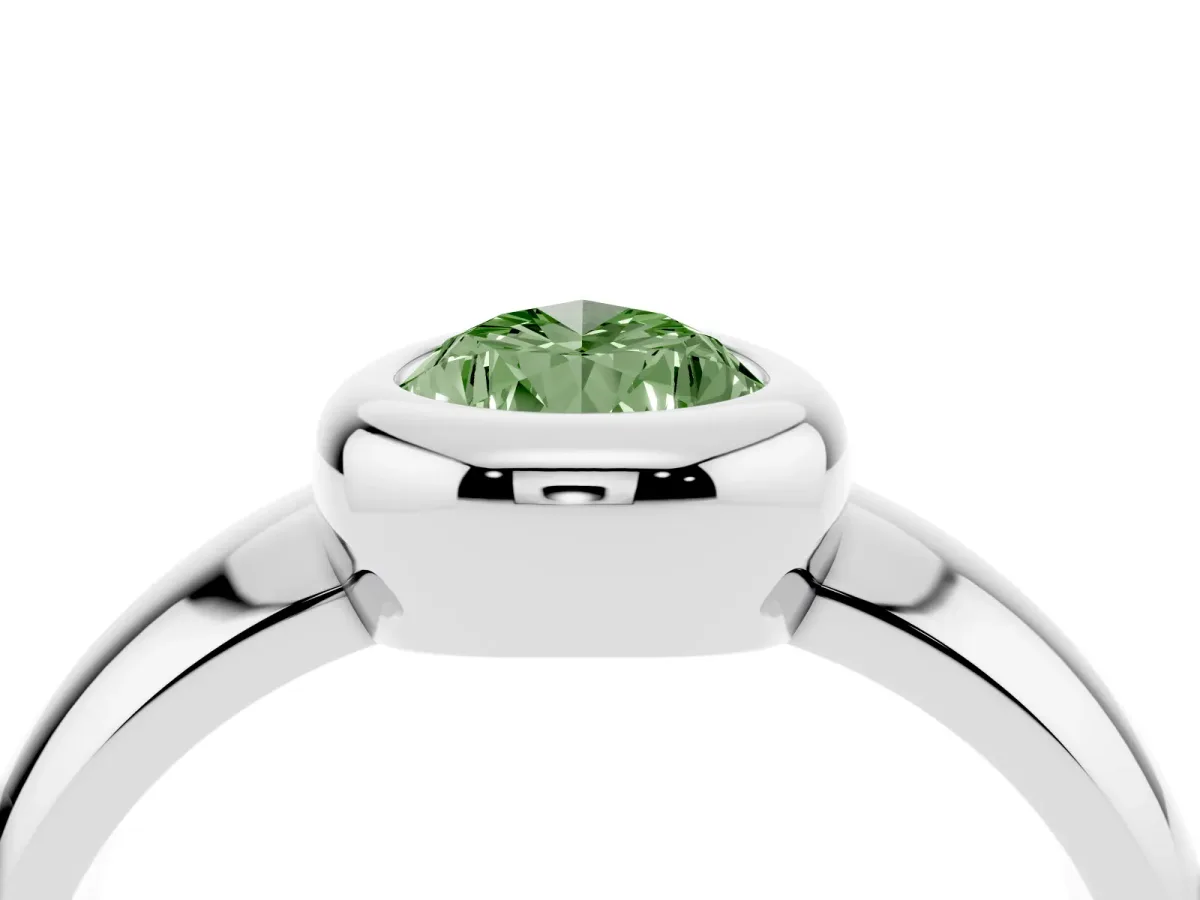 Fancy Green Bezel Set Pear Cut Solitaire Ring with Wide Band Silver