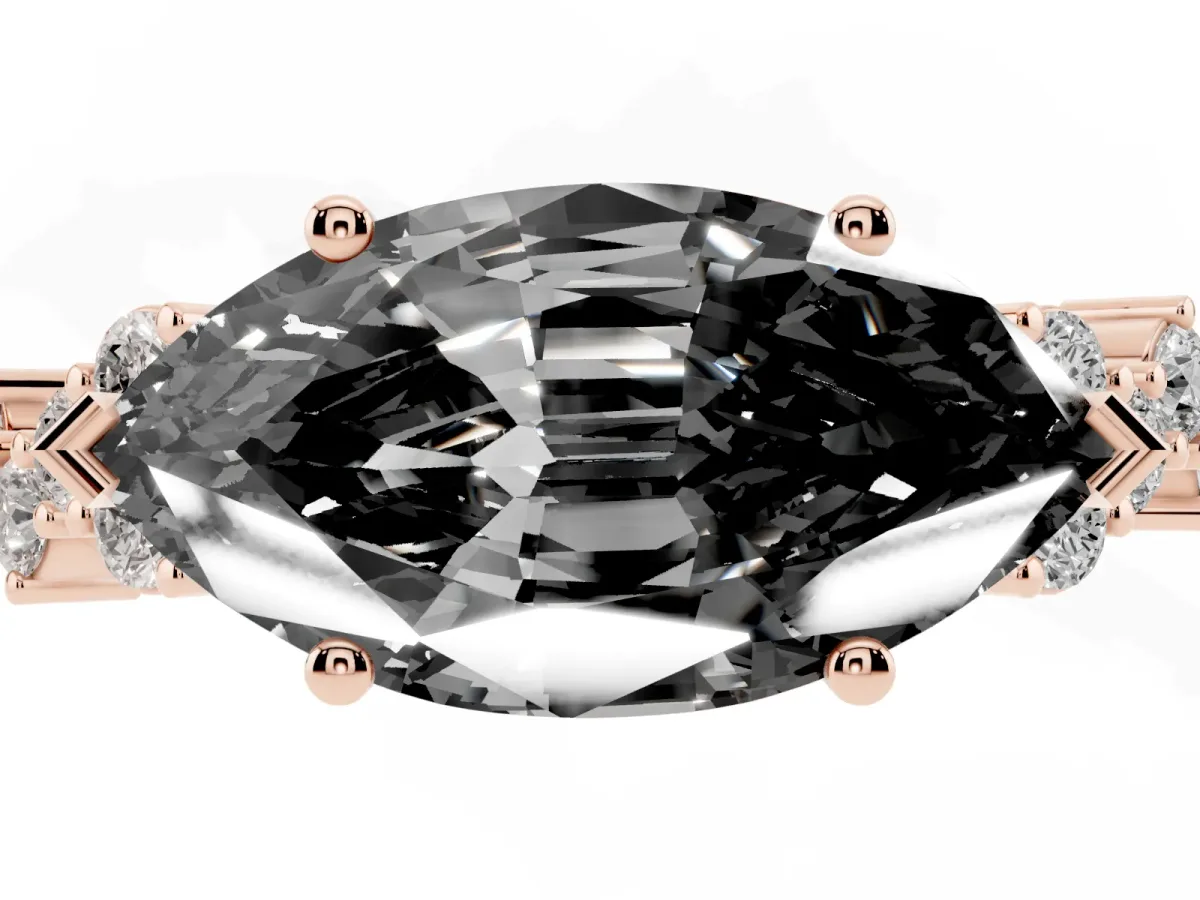 Fancy Black Marquise Cut Diamond Scattered Round Accent Ring with Prong Setting Rose gold