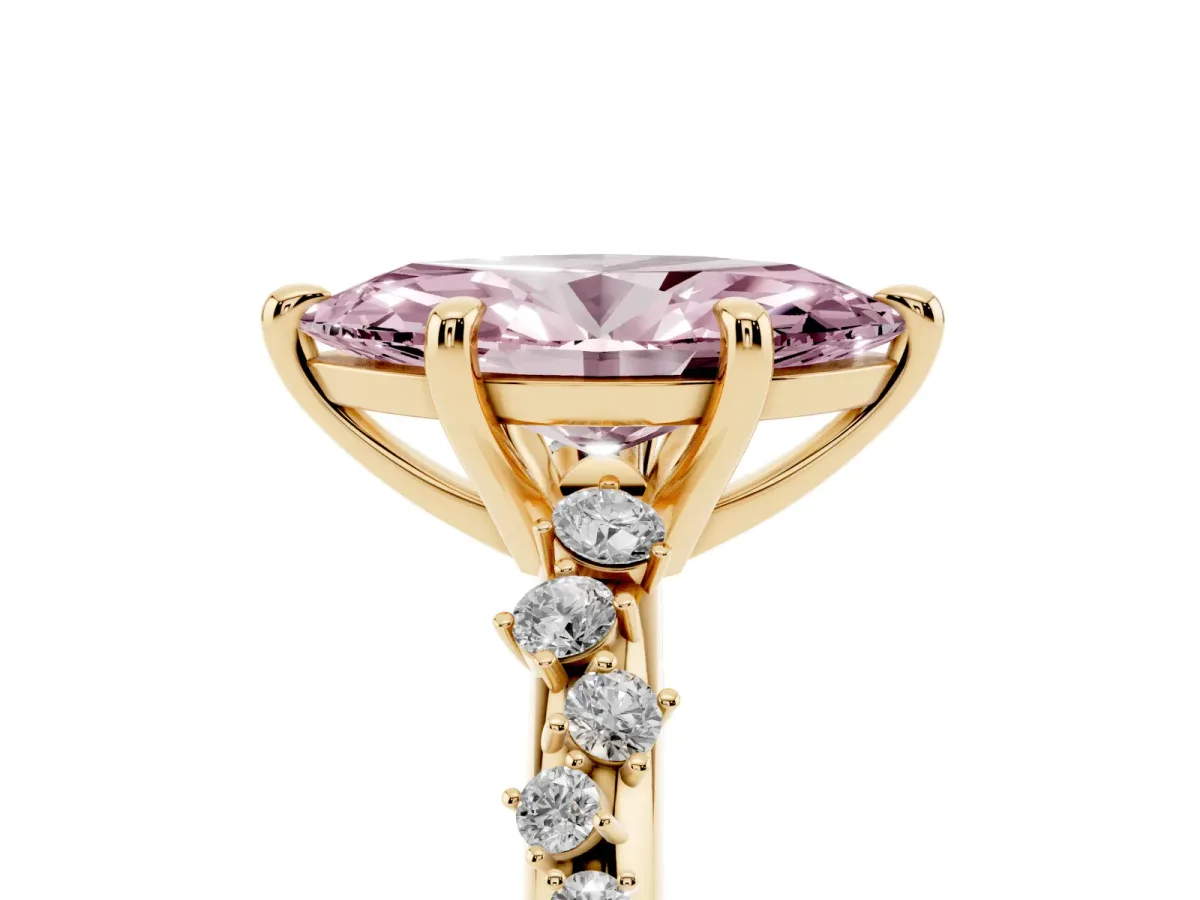Fancy Pink Marquise Cut Cut Diamond Vine Band with Four-Prong Setting Yellow gold