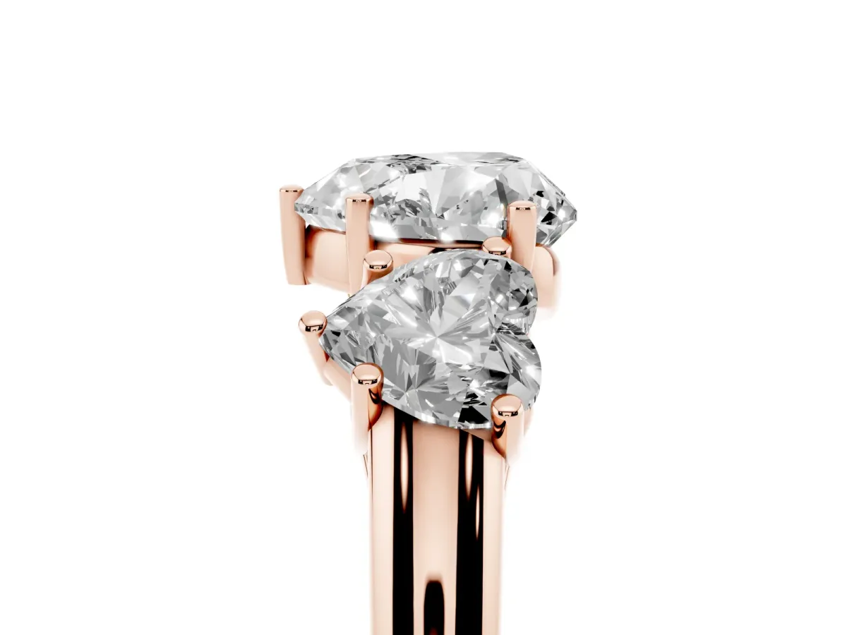 Three-Stone Heart Cut Diamond Engagement Ring with Prong Setting Rose gold