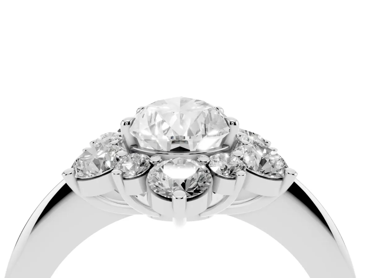 Pear Cut Diamond Cluster Halo Ring with Solitaire Band and Four-Prong Setting Silver