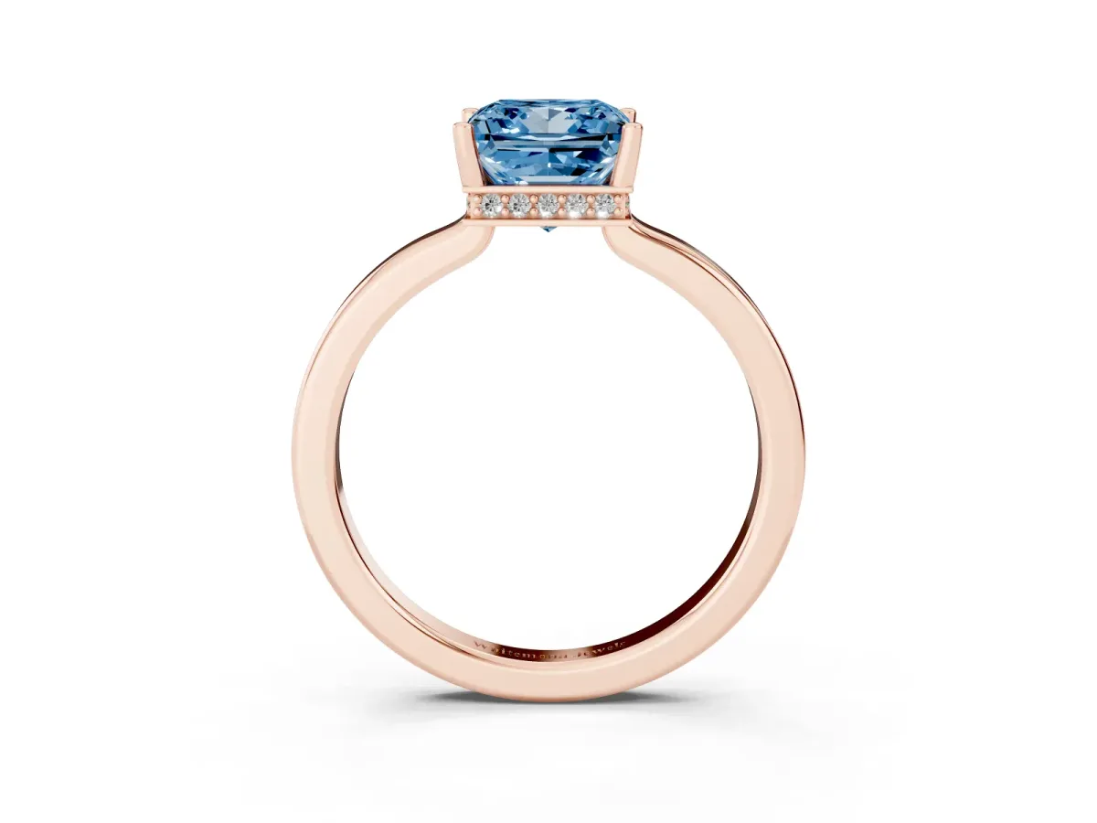 Fancy Blue Princess Cut Cut Solitaire Engagement Ring with Four-Prong Setting on a Classic Band Rose gold