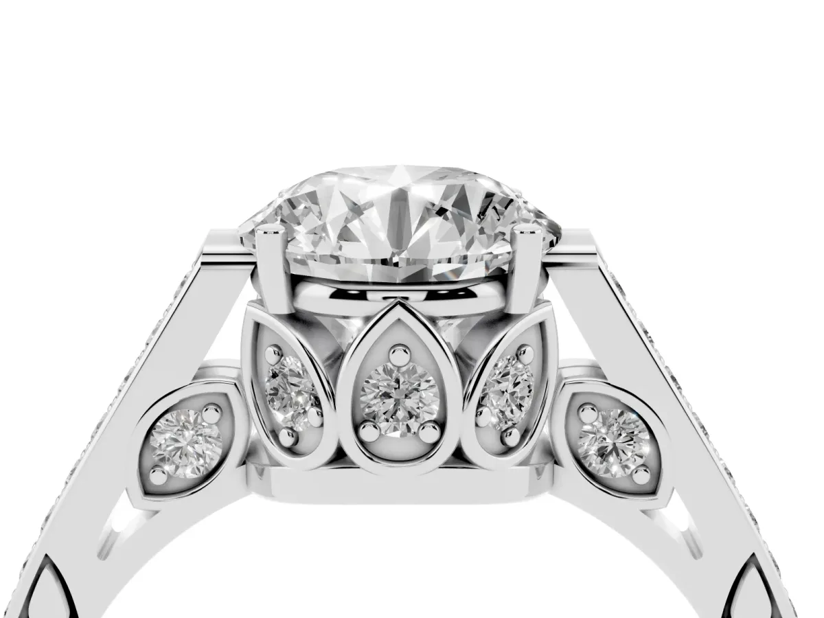 Round Cut Cut Cathedral Pave Diamond Engagement Ring with Six-Prong Setting Platinum