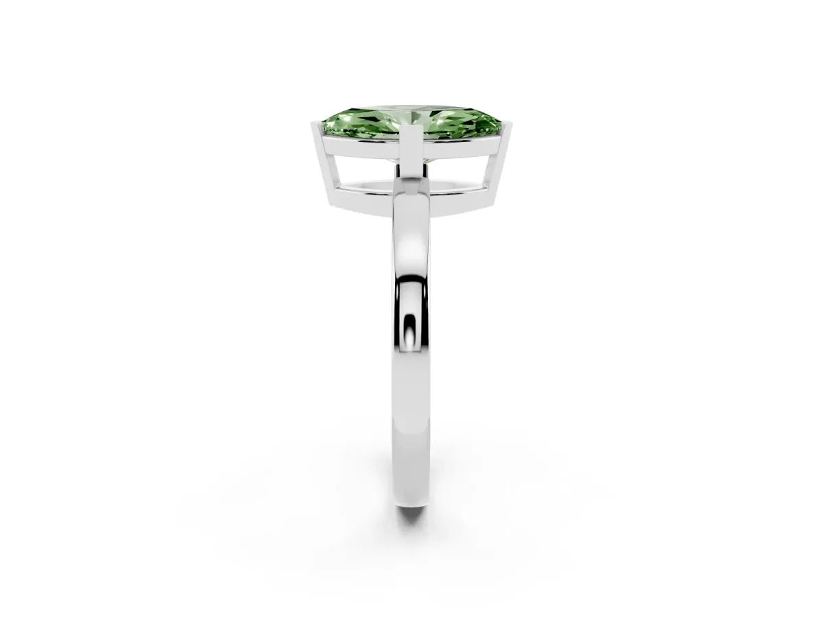 Fancy Green Marquise Cut Cut Solitaire Ring with Four-Prong Setting and Classic Band Silver