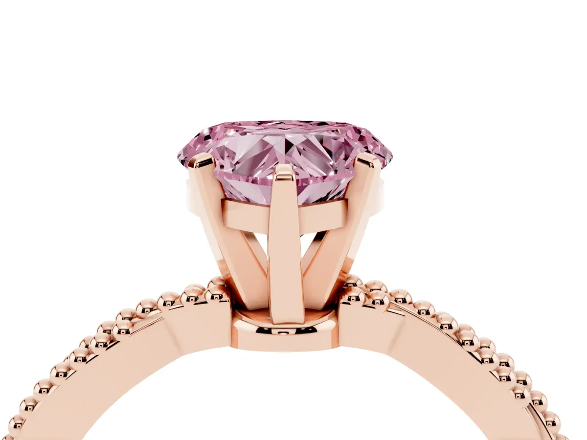 Fancy Pink Heart Cut Solitaire Twisted Band with Bead Prong Setting Rose gold