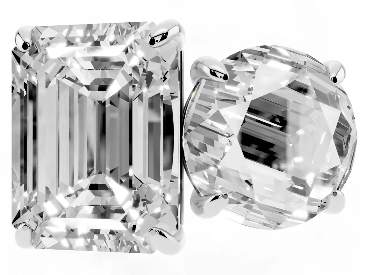 Round and Emerald Toi Moi Ring with Prong Setting and Plain Band Platinum