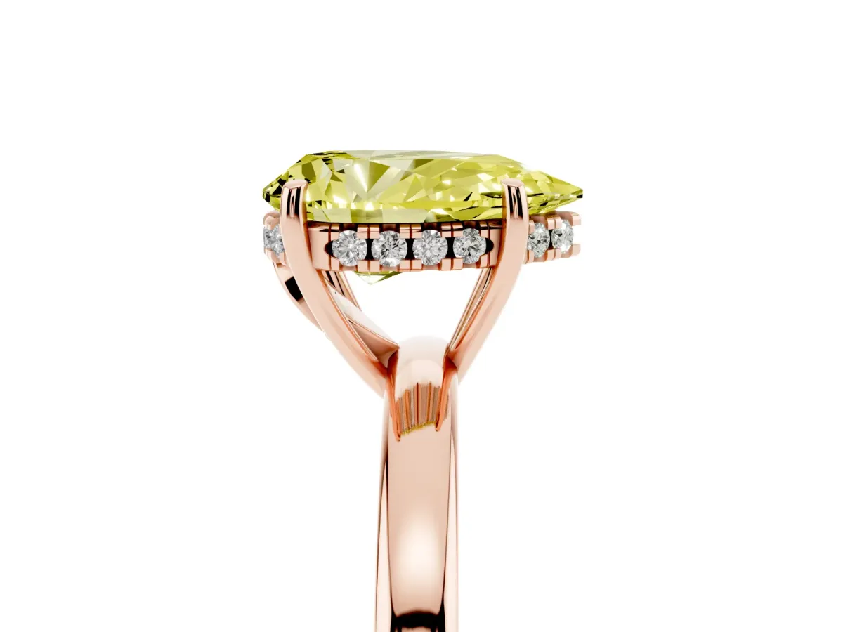Fancy Yellow Pear Cut Solitaire Diamond Ring with Prong Setting and Plain Band Rose gold