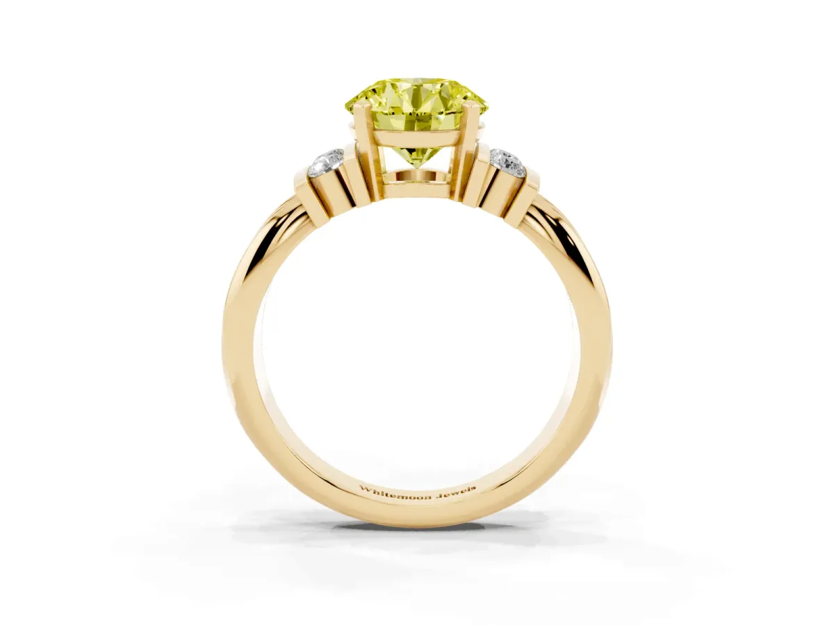 Fancy Yellow Round Cut Cut Three-Stone Channel Set Ring with Bar Prongs Yellow gold