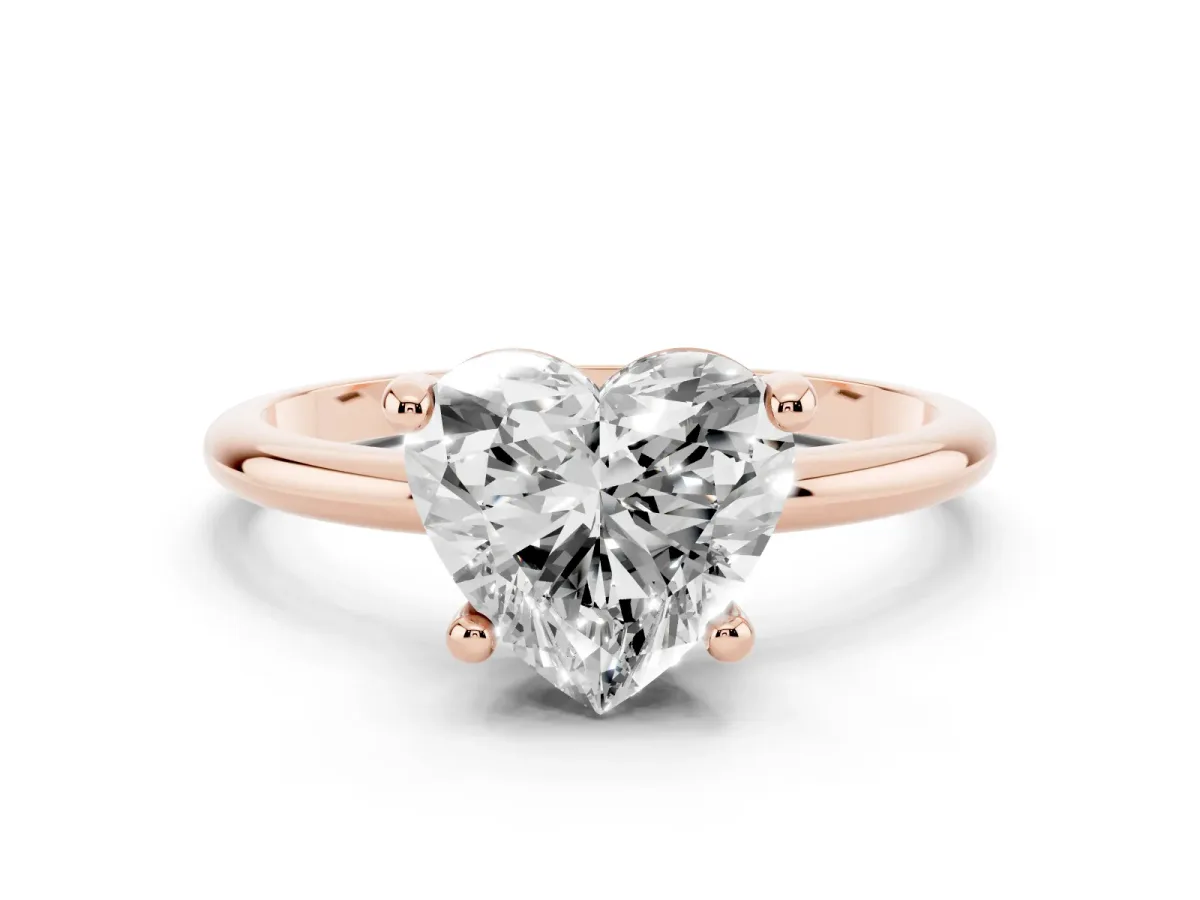 Heart Cut Solitaire Diamond Ring with 4-Prong Setting on a Classic Band Rose gold