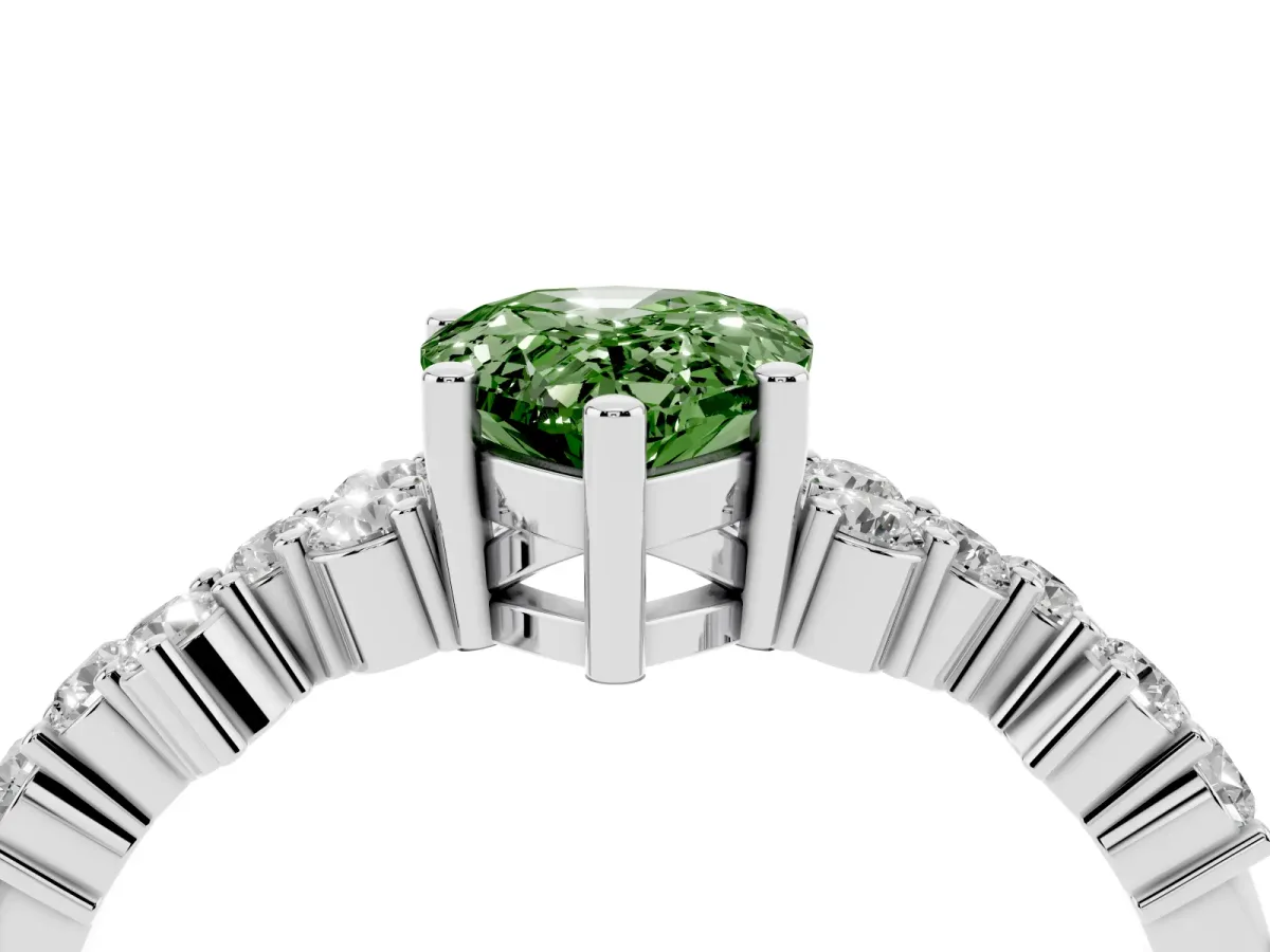 Fancy Green Pear Cut Diamond Scattered Round Accent Ring with Prong Setting Platinum