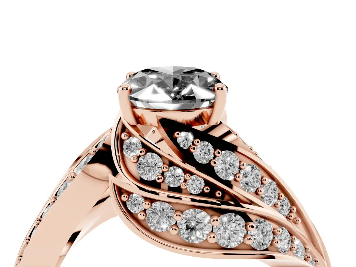 Fancy Black Oval Cut Diamond Solitaire Ring with Prong Setting and Twisted Pavé Band Rose gold