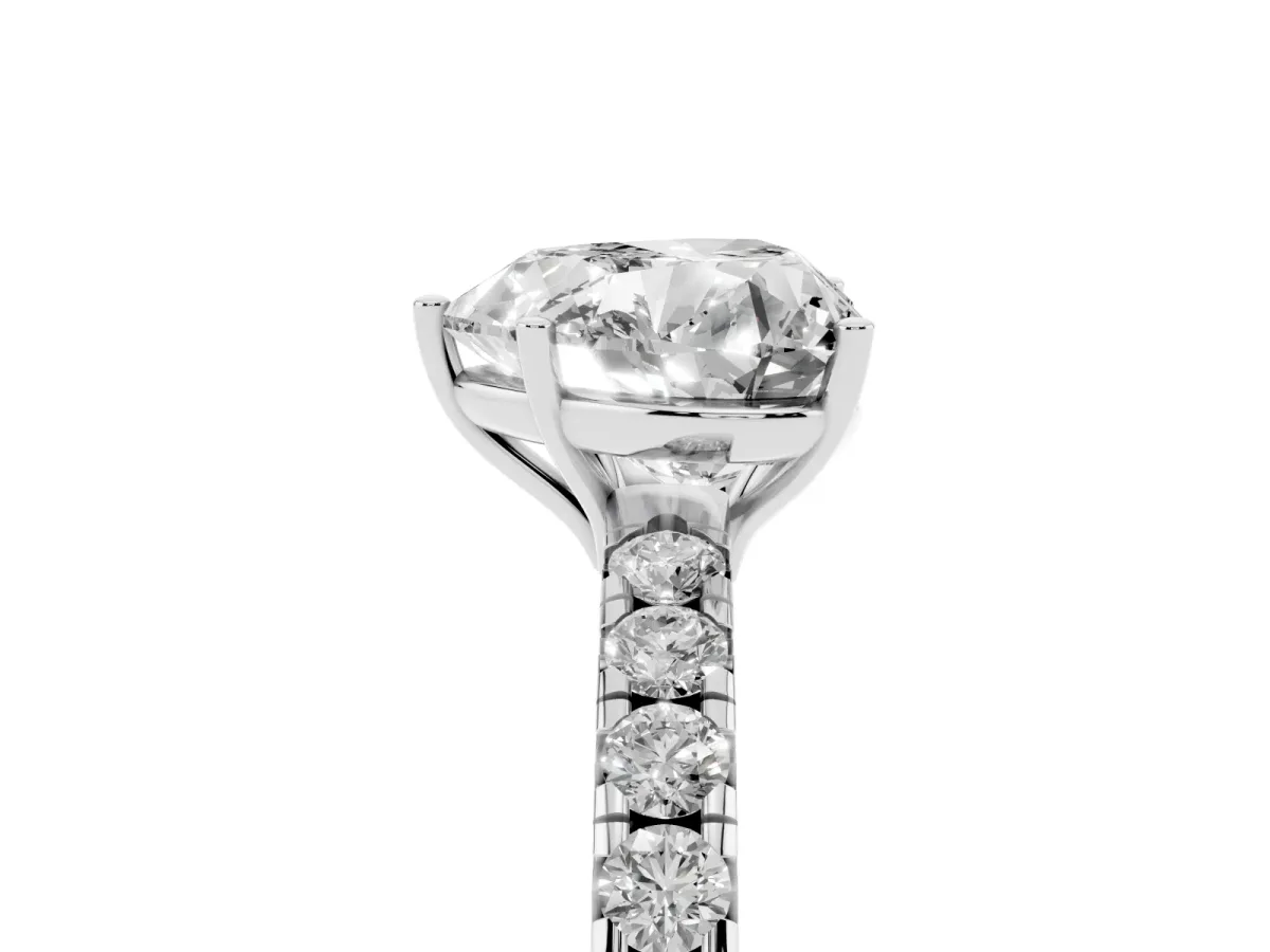 Heart Cut Diamond Pavé Solitaire Engagement Ring with Four-Prong Setting Silver