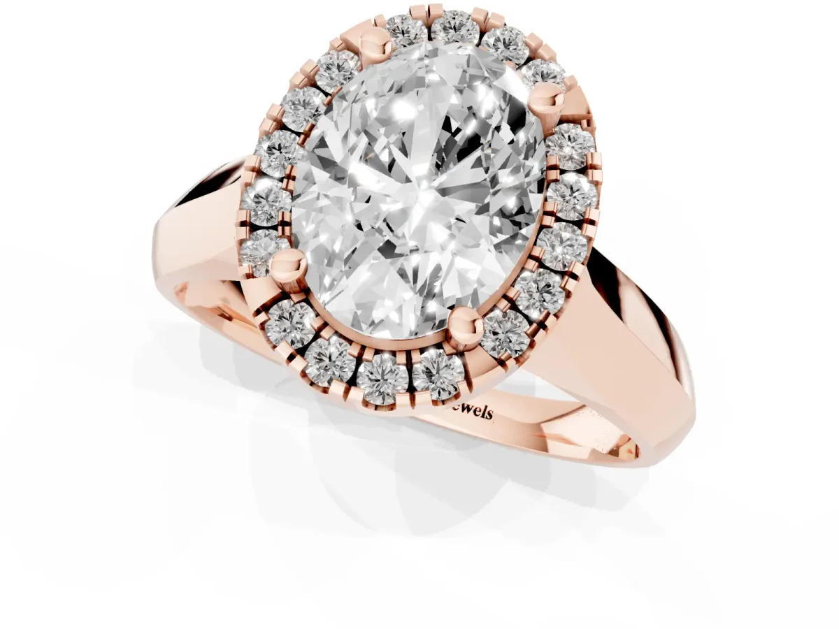 Oval Cut Cut Halo Solitaire Engagement Ring with Square Band and Four-Prong Setting Rose gold