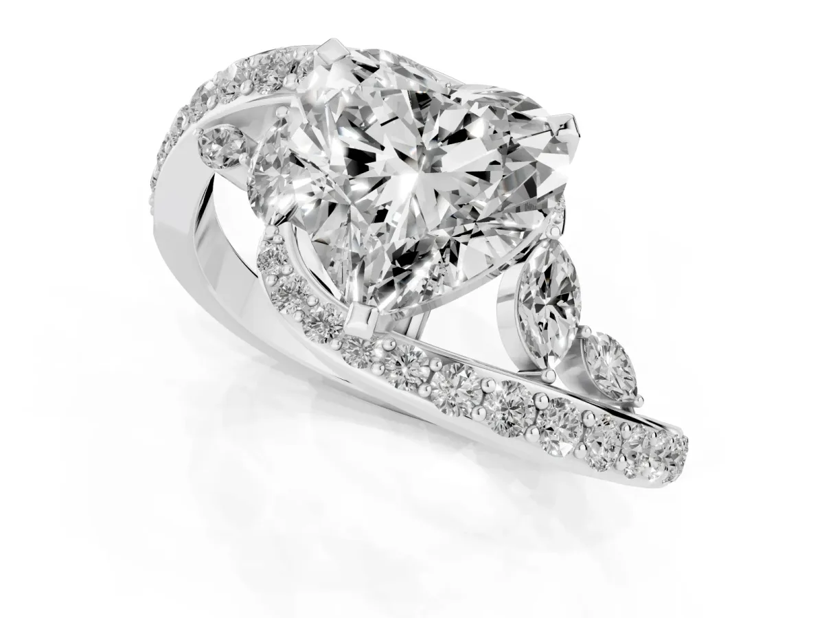 Heart Cut Solitaire with Pavé Twist Band and Four-Prong Setting Silver
