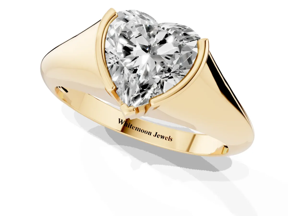 Heart Cut Solitaire Tension Set Diamond Ring Yellow gold